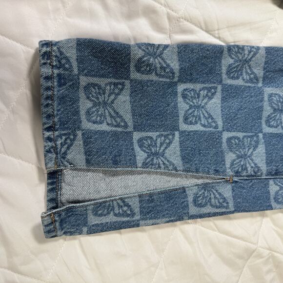 Pacsun Jeans‎ Womens 23 Blue Low Rise Straight Butterfly Print Denim Split Hem - Picture 4 of 12